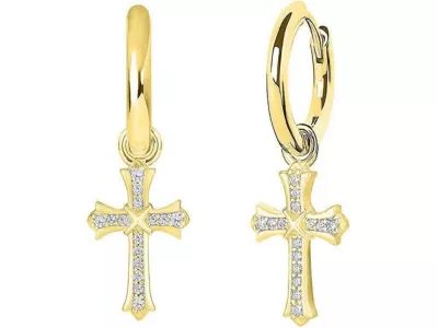 Verona Jewelers 18K Gold Plated CZ Cross Leverback Huggie Hoop Drop Small Earrings | Belk