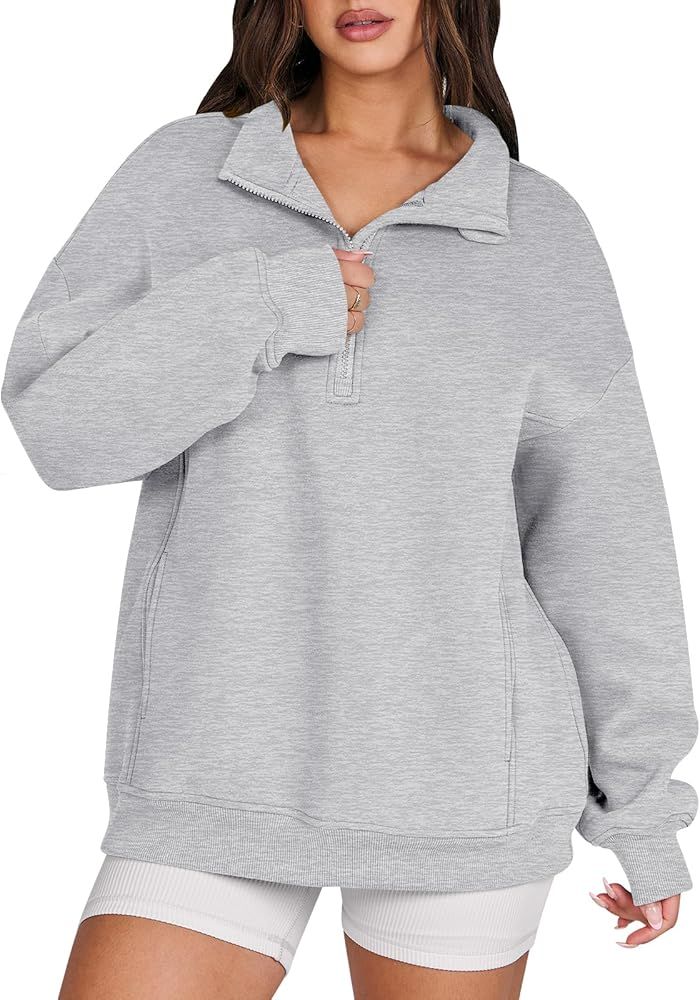 ANRABESS Womens Half Zip Sweatshirt Oversized Long Sleeve Hoodies Chunky 2023 Trendy Winter Outfi... | Amazon (US)
