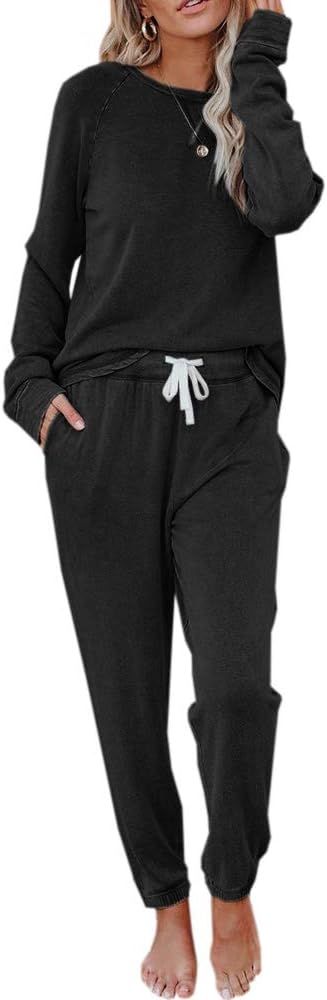 Eurivicy Women's Solid Sweatsuit Set 2 Piece Long Sleeve Pullover and Drawstring Sweatpants Sport... | Amazon (US)