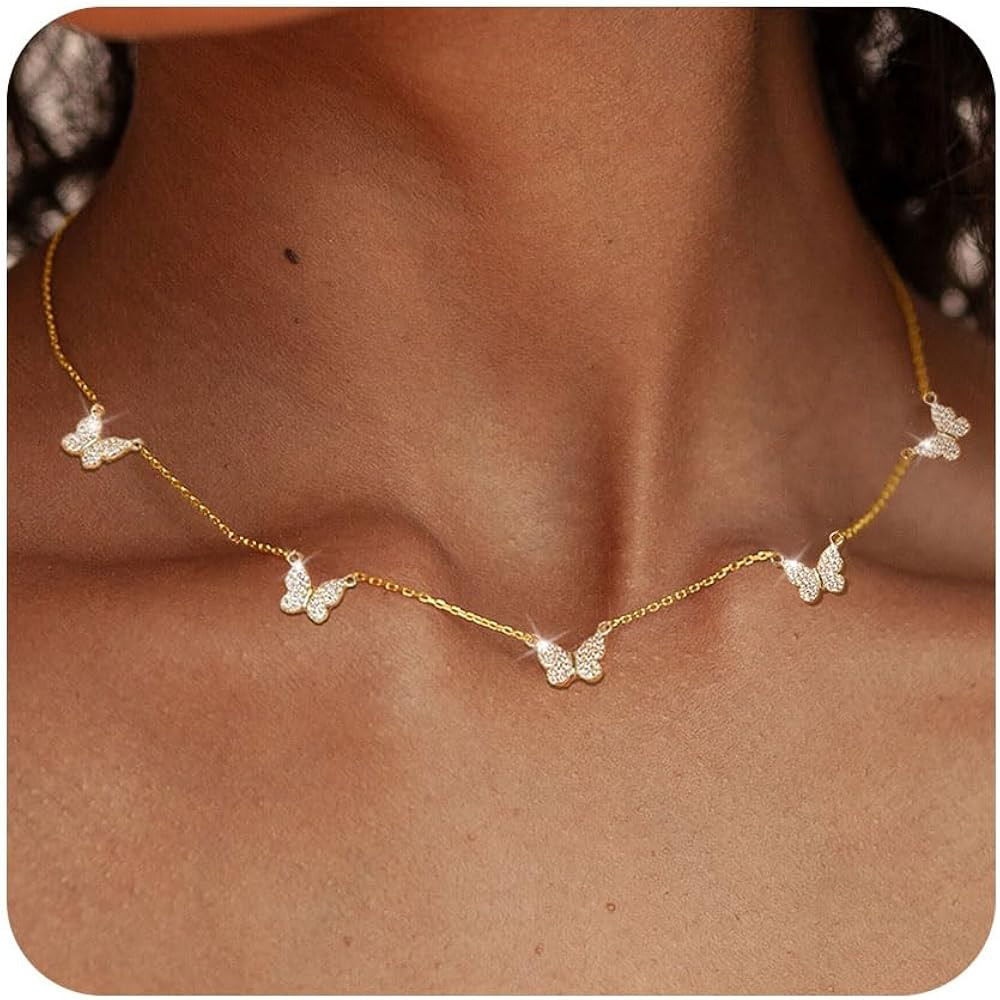 FUNEIA Dainty Silver Gold Necklaces for Women Trendy Non Tarnish 14K Gold Plated Cubic Zirconia N... | Amazon (US)
