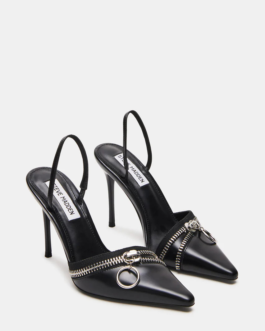 DIPPER Black Leather Slingback Stiletto Heel | Women's Heels | Steve Madden (US)