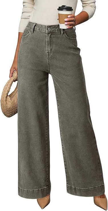 DOKOTOO Women's Casual High Waisted Jeans Stretch Button Wide Leg Loose Denim Pants with Pockets | Amazon (US)