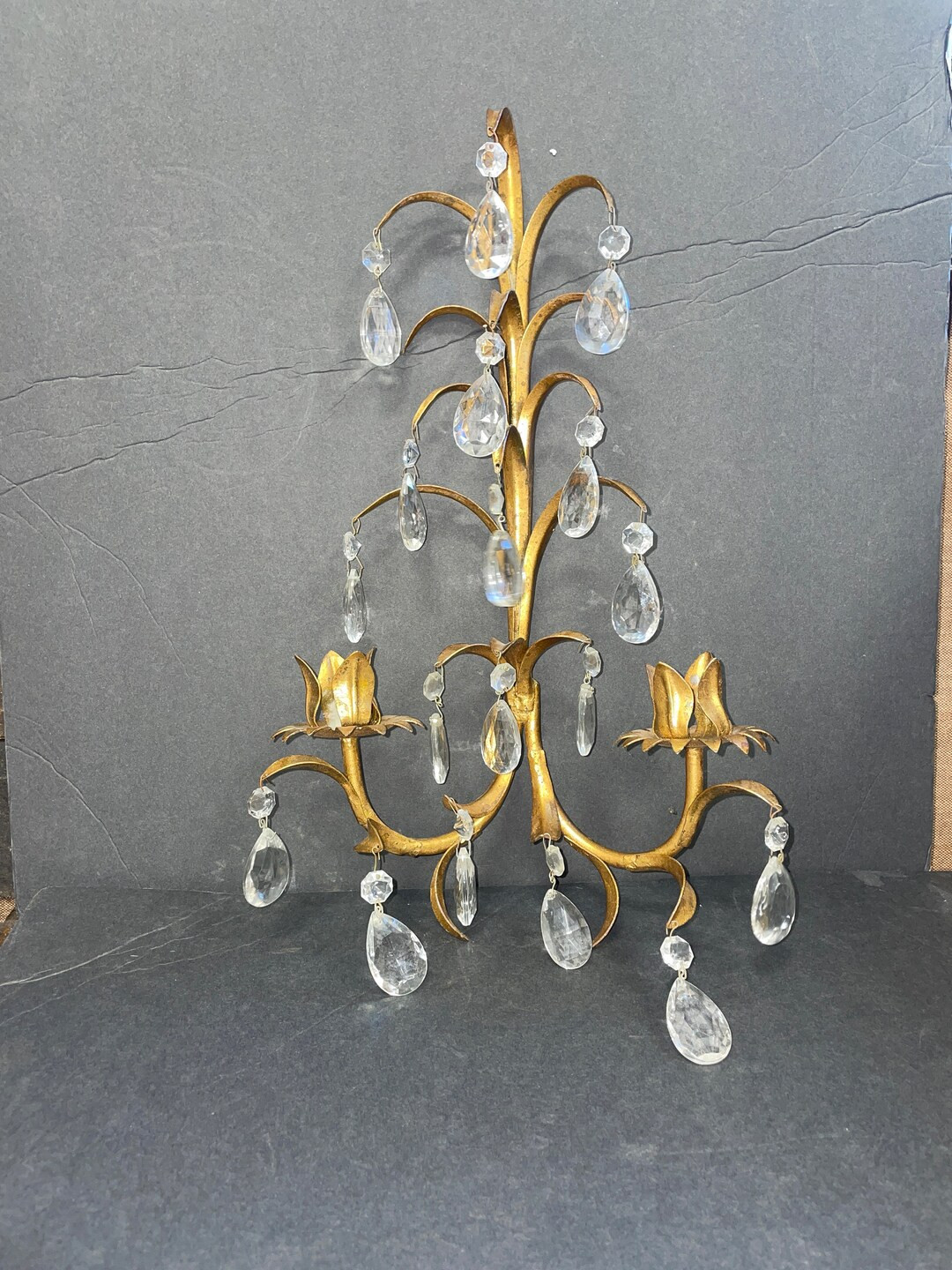 Vintage Candelabra With Crystals, Golden Hollywood Regency Style Candle Holder,elegant Home Decor... | Etsy (US)