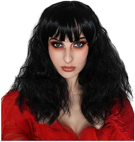 ALLAURA Beetle Bride Black Bob Wig – Wavy with Bangs for Gothic Witch Cosplay | Amazon (US)