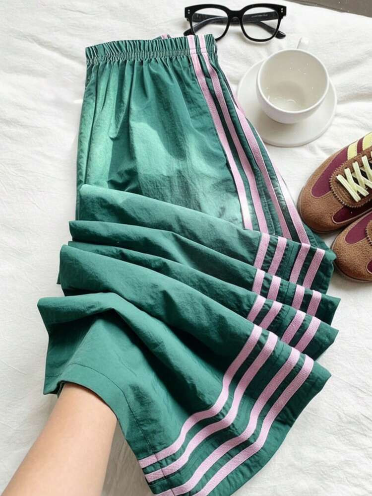 Genkimix Kids Young Girl Casual Versatile Colorblock Striped Pants | SHEIN