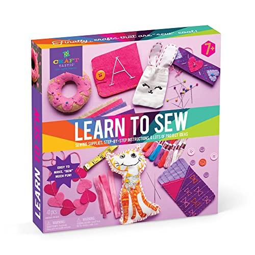 Craft-tastic Learn to Sew Kit – 7 Fun Projects and Reusable Materials to Teach Basic Sewing Stitches, Embroidery & More--Ages 7+ | Amazon (US)