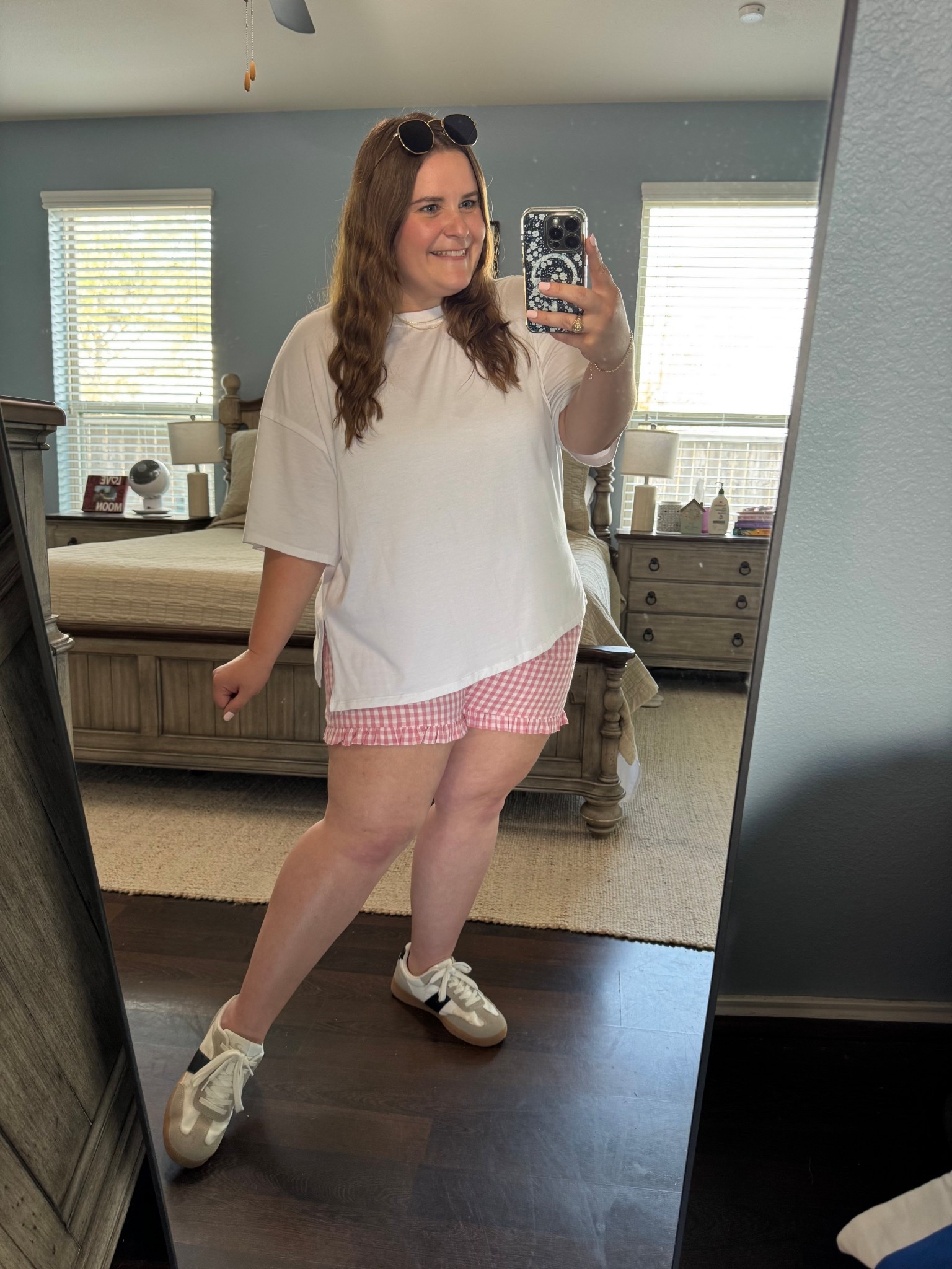 Wearing an xxl in these pink boxer shorts and white Amazon tee shirt! Im 5’1 and a size 16. Paired with Amazon sneakers and sun glasses! Perfect for summer! 

#LTKootd #LTKPlusSize #LTKMidsize