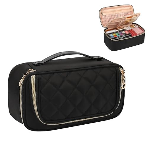 OCHEAL Small Makeup Bag with Zipper Pouch,Portable Cute Travel Makeup Bag Pouch for Women Girls Makeup Brush Organizer Cosmetics Bags with Compartment-Nylon Black | Amazon (US)