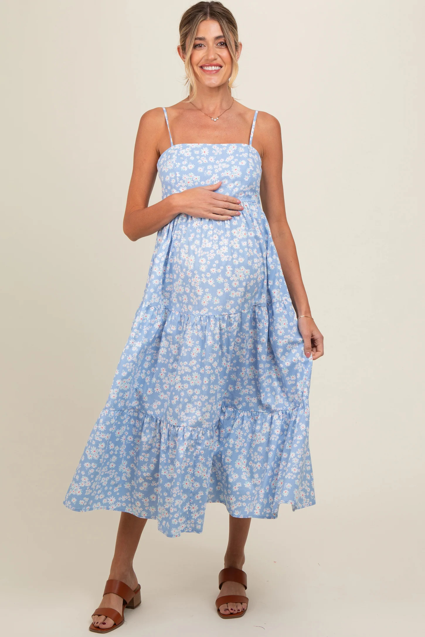 Yellow Floral Cutout Tie Back Maternity Midi Dress | PinkBlush Maternity