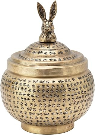 Round Hammered Metal Container with Rabbit Finial, Brass Finish | Amazon (US)