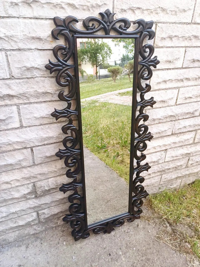 Wooden Gothic Full Body Mirror: Antique Brown Baroque Photo Frame | Etsy (Global)