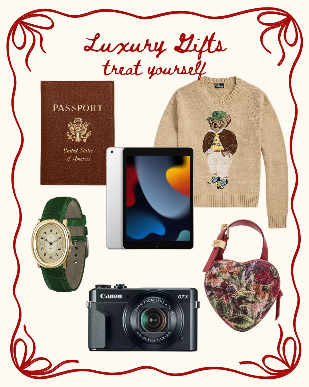Treat yourself? Gift guide, gifts for her, gifts for him, g7x, shoulder bag, watch, Ralph Lauren sweater, bear sweater, passport cover , ipad 

#LTKGiftGuide #LTKHoliday