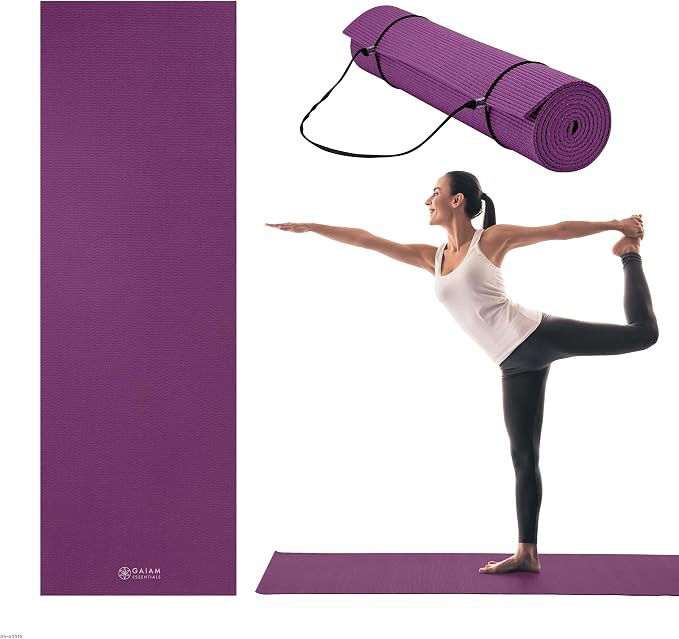 Gaiam Essentials 1/4" Thin (6mm) Yoga & Pilates, Fitness & Exercise Mat with Easy-Cinch Carrier S... | Amazon (US)