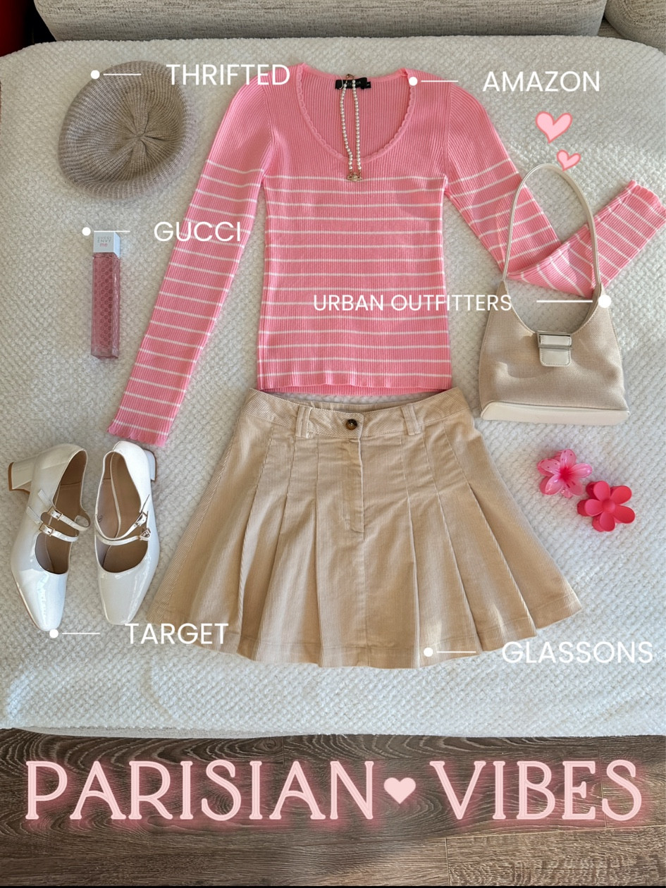 parisian vibes pink girly coquette outfit 🌸🩷🦢

[amazon fashion finds, pleated skirt, vintage beret , pastel pink aesthetic, feminine style, girly inspo, pinterest girly aesthetic] 

#LTKStyleTip #LTKSeasonal #LTKFindsUnder50