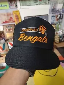 VTG 90s Annco Cincinnati Bengals Split Bar Script Mesh Snapback Trucker Hat  |