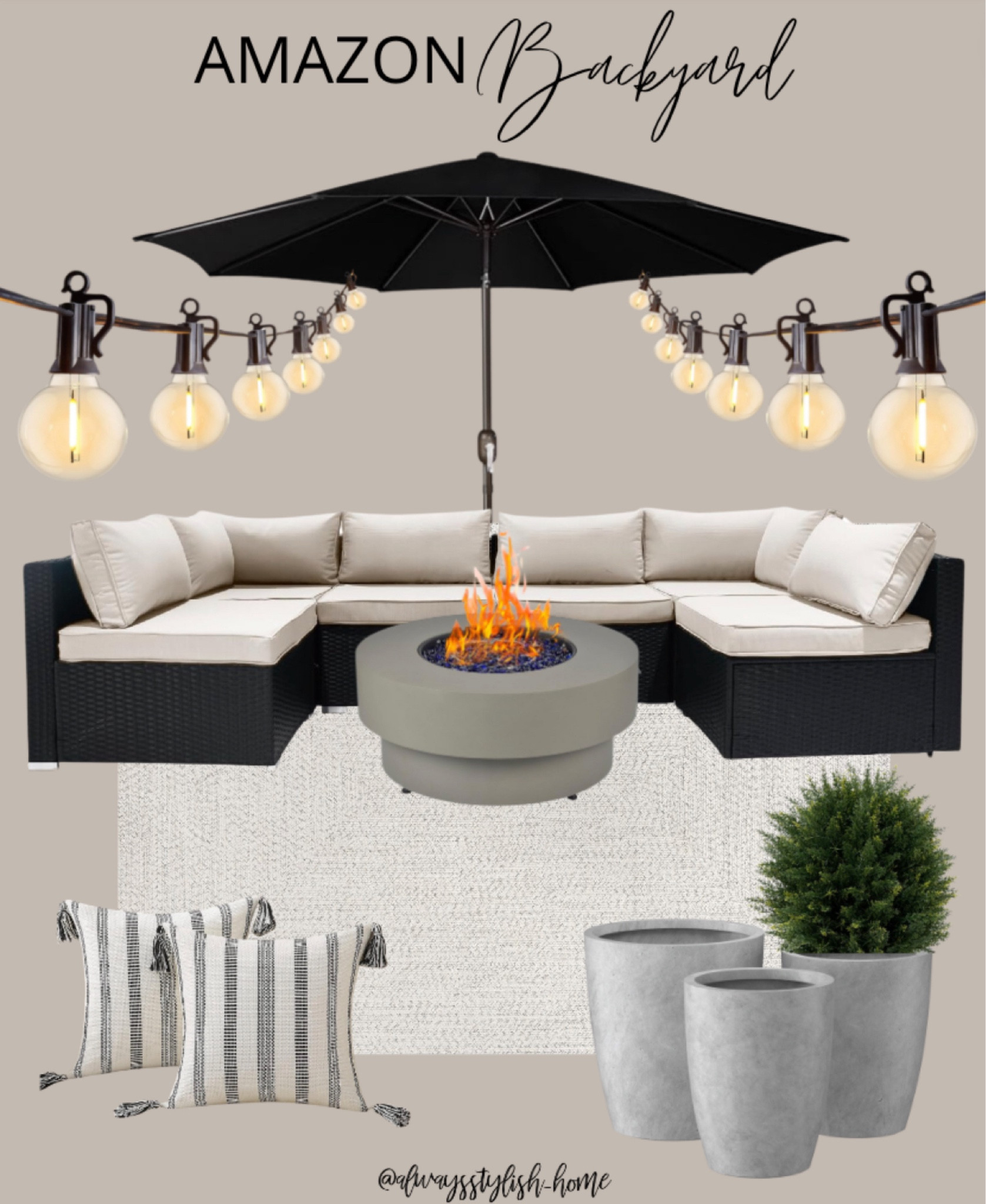 Backyard Oasis, outdoor decor, outdoor living, patio seating, umbrella, firepit, planters, lighting, amazon outdoor finds

#LTKSeasonal #LTKsalealert #LTKhome