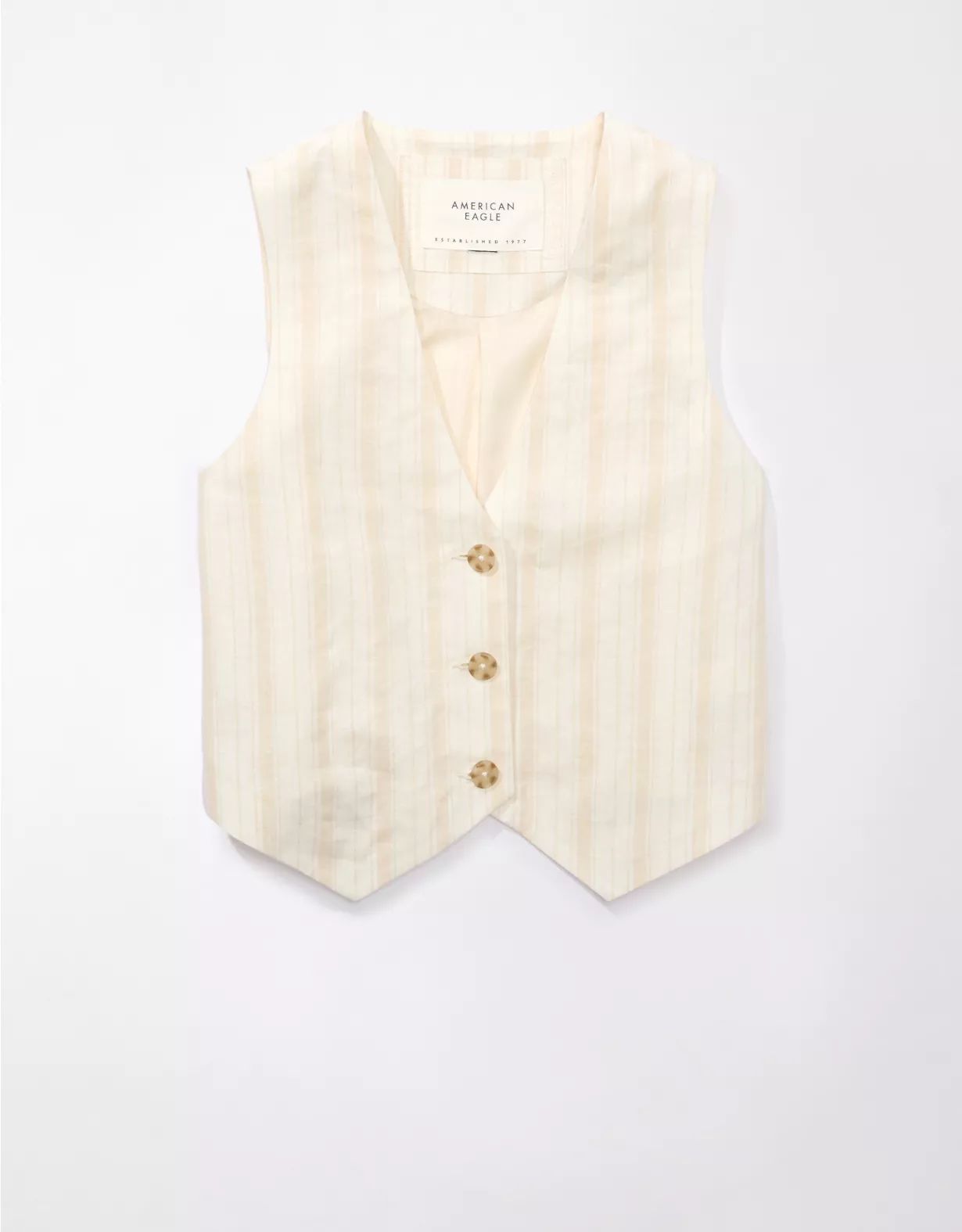 AE Linen-Blend Striped Waistcoat Vest | American Eagle Outfitters (US & CA)