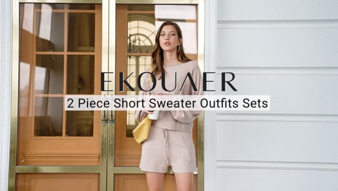 Ekouaer Knit Pajamas Set for Women Lounge Sets Long Puff Sleeve Top and Shorts 2 Piece Outfits Sw... | Amazon (US)
