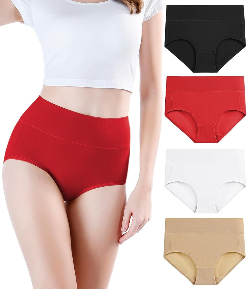 wirarpa Women's Cotton Underwear High Waisted Ladies Panties Full Coverage Briefs 4 Pack (Regular... | Amazon (US)