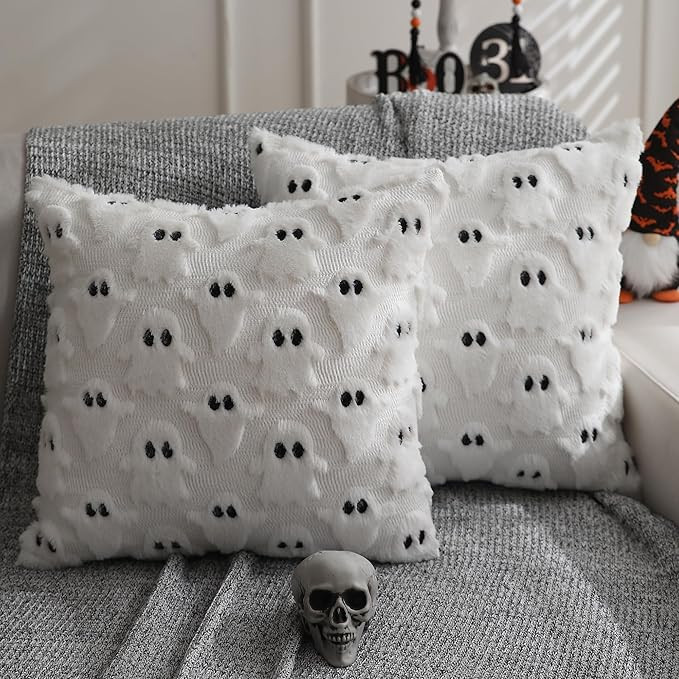 DFXSZ Halloween Pillow Covers 18x18 inch Set of 2 White Ghost Throw Pillow Cases Soft Plush Faux ... | Amazon (US)