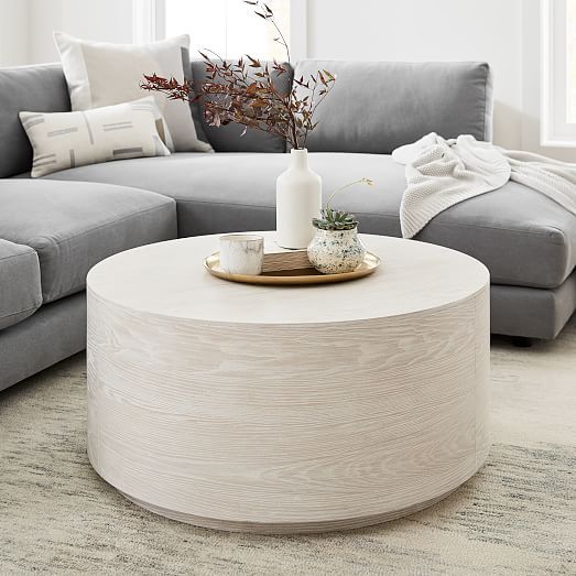 Volume Round Drum Coffee Table - Wood | West Elm (US)