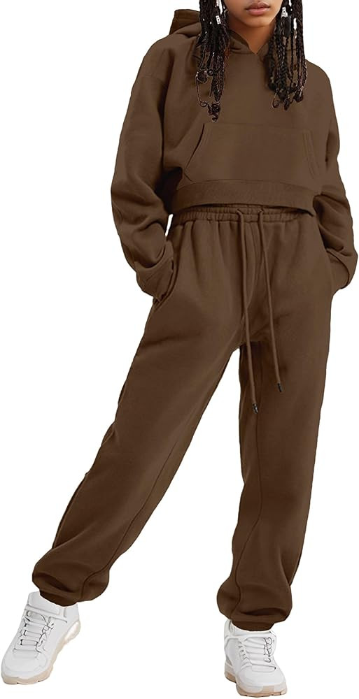 Girls 2 Piece Outfits Fall Winter Warm Long Sleeve Hoodie Sweatshirt and Sweatpant Clothing Sets ... | Amazon (US)