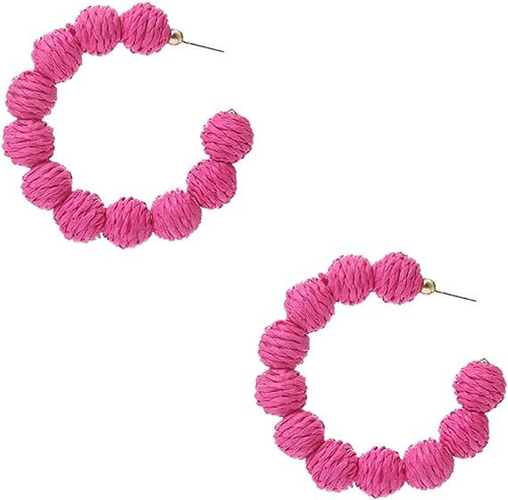 Statement Raffia Earrings for Women,Rattan Ball Hoops Dangle Earrings Boho Handmade Braid Straw W... | Amazon (US)