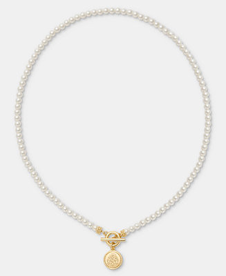 Lauren Ralph Lauren Gold-Tone Glass Pearl Coin Pendant Necklace - Macy's | Macy's