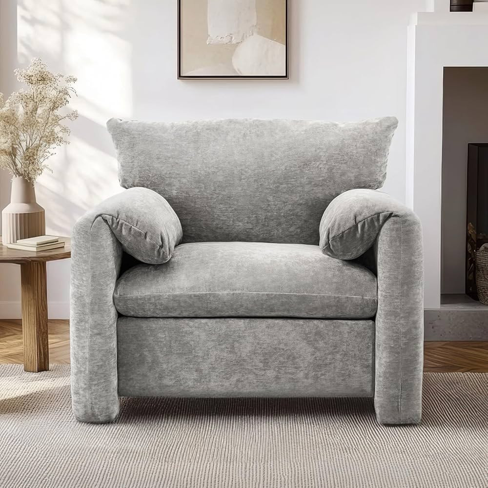 Accent Chairs for Living Room, Modern Upholstered Sofa Chair Comfy Chenille Armchair with Thick C... | Amazon (US)