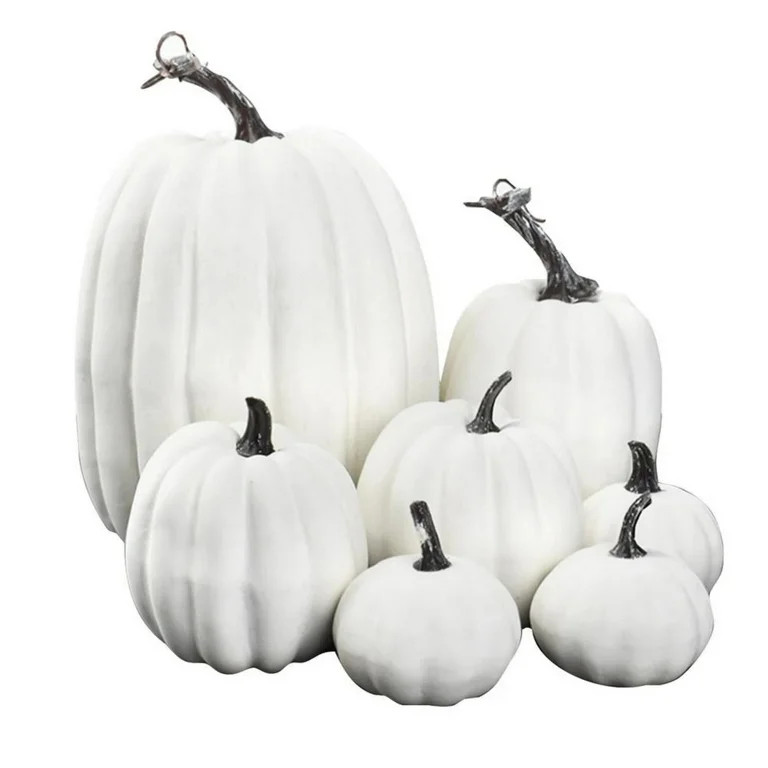 7PCS Fake Pumpkins White Orange, Fall Artificial Pumpkins for Decoration Different Sizes, Hallowe... | Walmart (US)