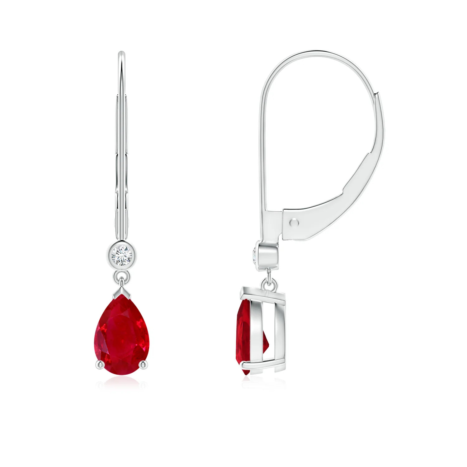 Pear-Shaped Ruby Leverback Drop Earrings with Diamond | Angara Inc.