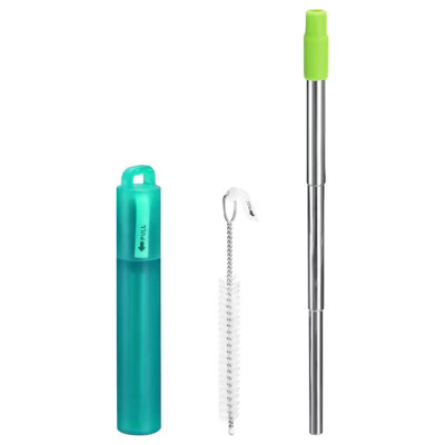 Unique Bargains 304 Stainless Steel Collapsible Portable Adjustable Drinking Straw with Case and Cleaning Brush 1 Set Green | Target