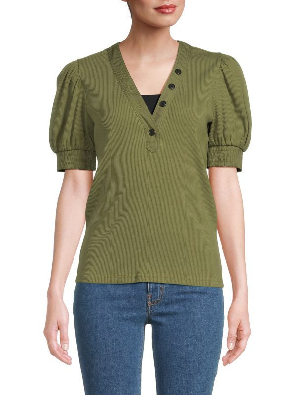 Heather Puff-Sleeve Rib-Knit Top | Saks Fifth Avenue OFF 5TH