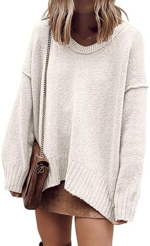 ANRABESS Womens Fall Fashion Oversized Scoop V Neck Batwing Sleeve Sweater | Amazon (US)