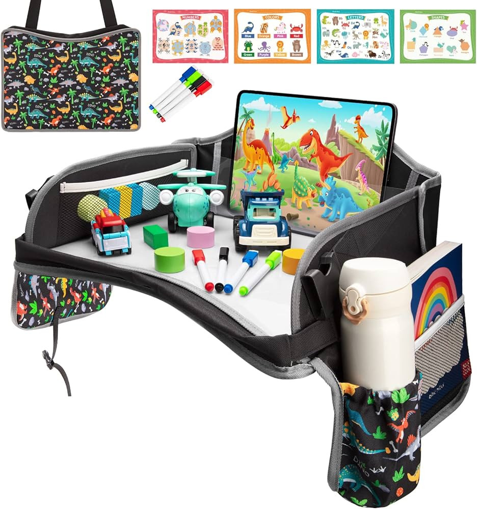 Blissful Diary Travel Tray For Kids Car Seat, Toddler Road Trip Essentials With Drawing Kit, Carseat Tray - Black | Amazon (US)