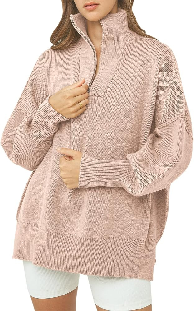 ANRABESS Women's Oversized Fashion Long Sleeve Quarter Zip Baggy Loose Slouchy Sweater Pullover T... | Amazon (US)