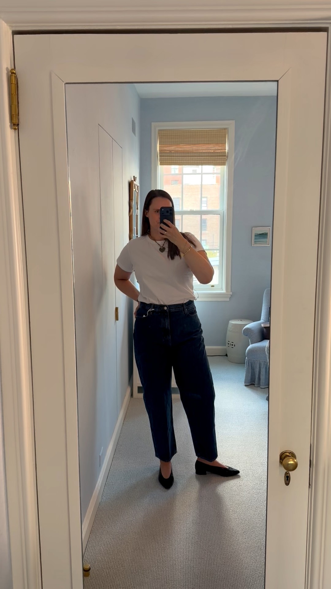 A great pair of high rise medium wash blue jeans from Frame. The Neat Jean. Size down, they run big. I’m in a 33. #tryon #review #denim 

#LTKMidsize