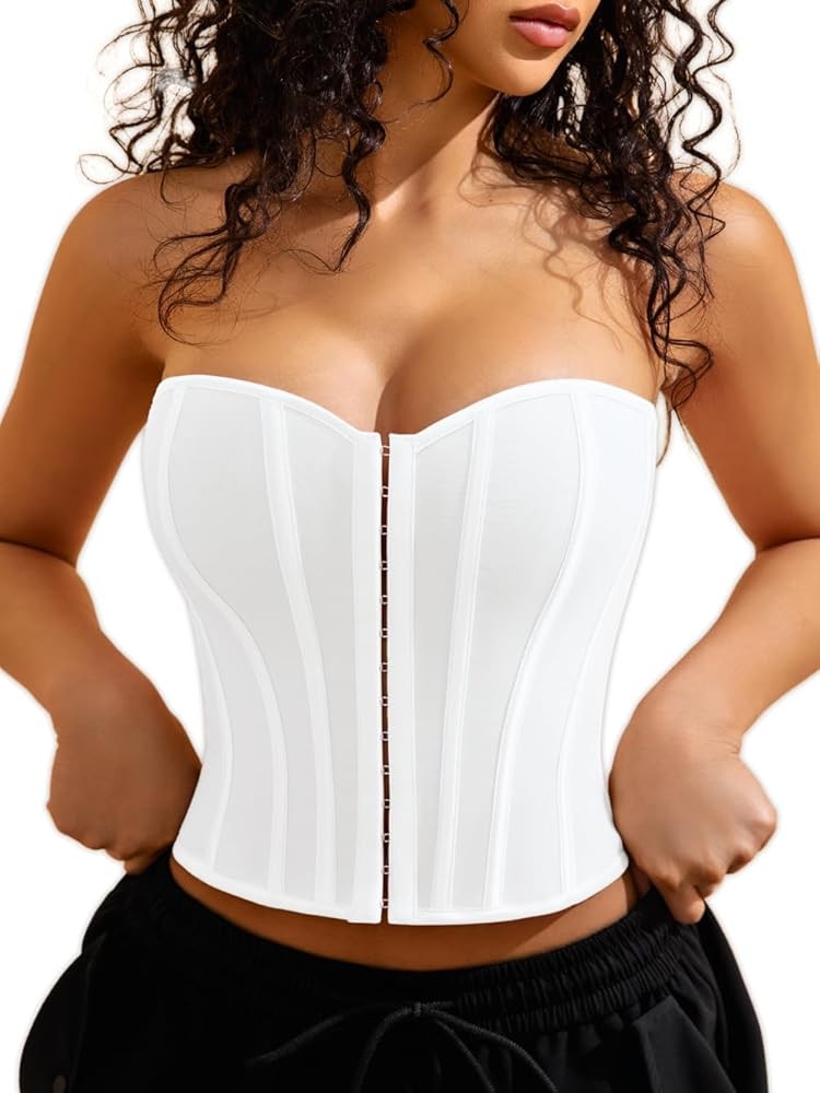 Sexy Strapless Corset For Women, Lace Up Backless Crop Tube, Going Out Bandeau Top | Amazon (US)