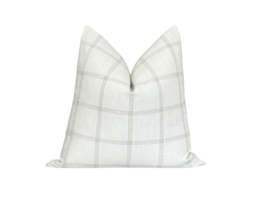 Gray Plaid Pillow Cover, Windowpane Throw Pillow, Modern Farmhouse Pillow Cover, Designer Plaid P... | Etsy (US)