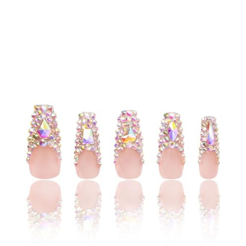 LOVFUL Press on Nails Angel's Tear Rhinestone | Handmade with Full Covered Crystals | Reusable Full Cover Nails | Coffin Classic Regular 1.3 in | H48-S | Amazon (US)
