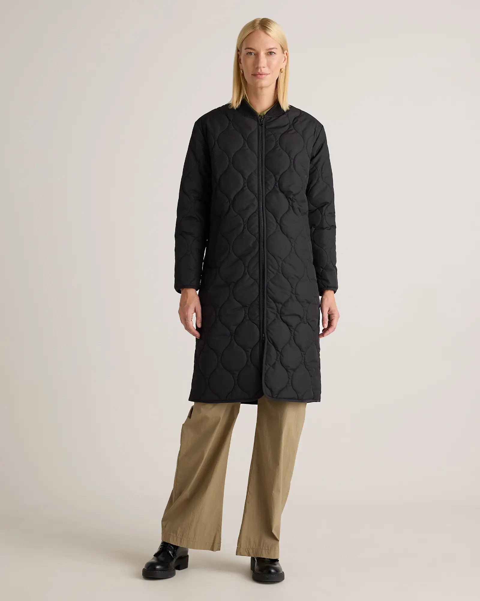 Featherless Quilted Puffer Long Coat in Black | Quince