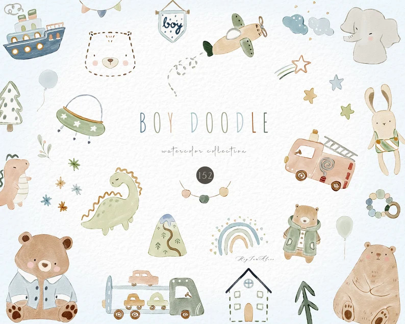 Boho Baby Watercolor Clipart, Nursery Animal Clipart, Newborn Boho Kid Doodle, Boho Baby Shower P... | Etsy (US)