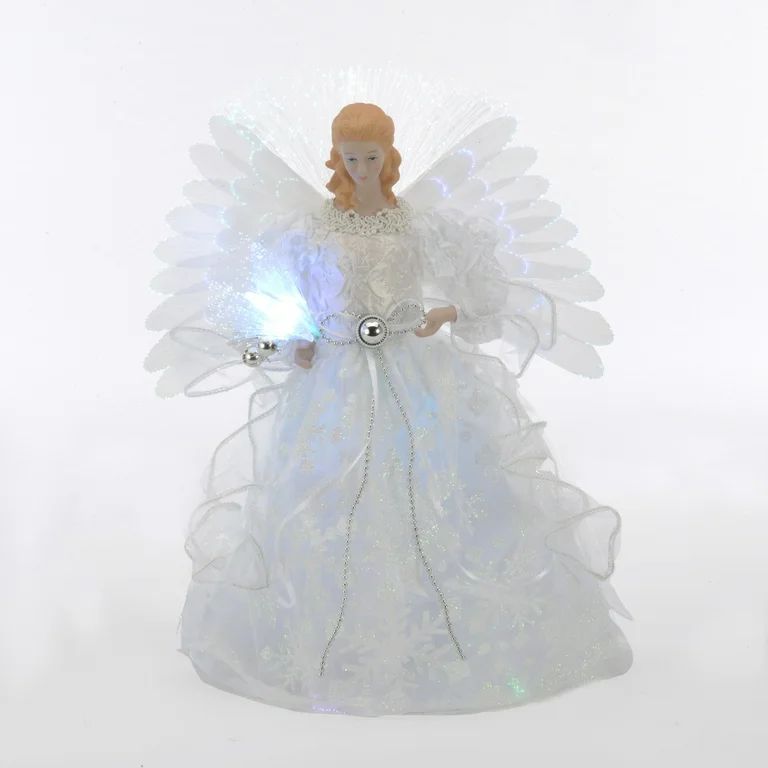 Holiday Time 12-inch White Fiber Optic Angel Christmas Tree Topper, with Multicolor LED Lights - ... | Walmart (US)