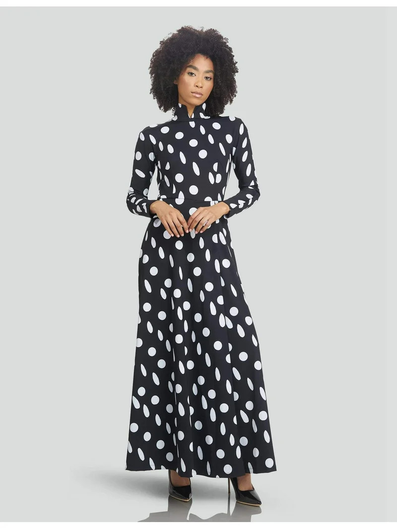 Mrs Momma Bear Open-Back Flowing-Skirt Athleisure Black and White Polka-Dot, Sexy Day Dress (Wome... | Walmart (US)