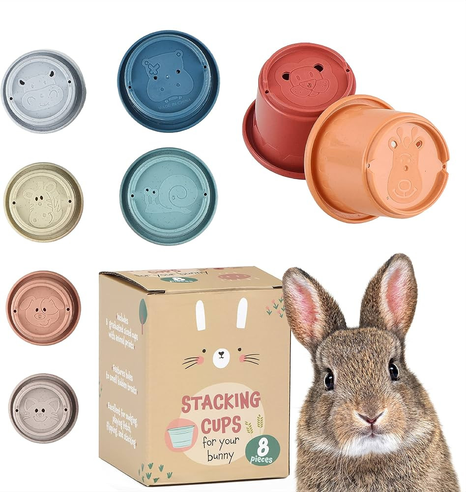 [8 PC] Stacking Cups for Rabbits - Wheat Straw Rabbit Toys with Cute Animal Designs - Bunny Stack... | Amazon (US)