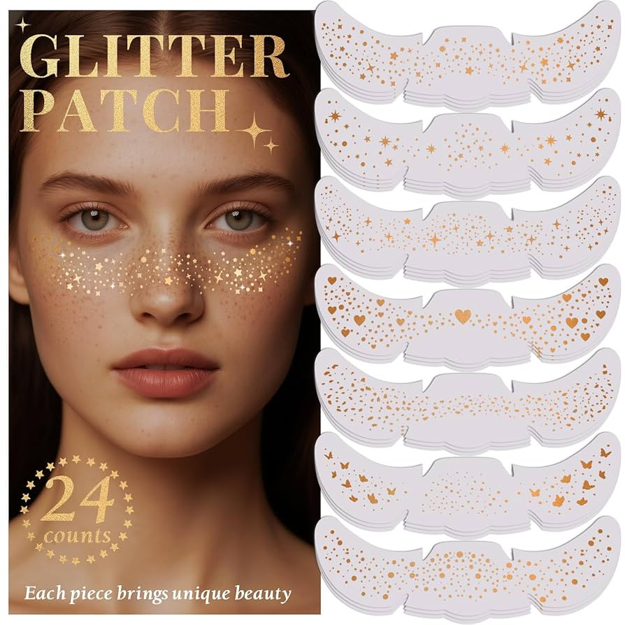 24pcs Glitter Freckles Makeup Patches-Gold-Face Speckle, Sparkle Speckles Patches for Women, Cute... | Amazon (US)
