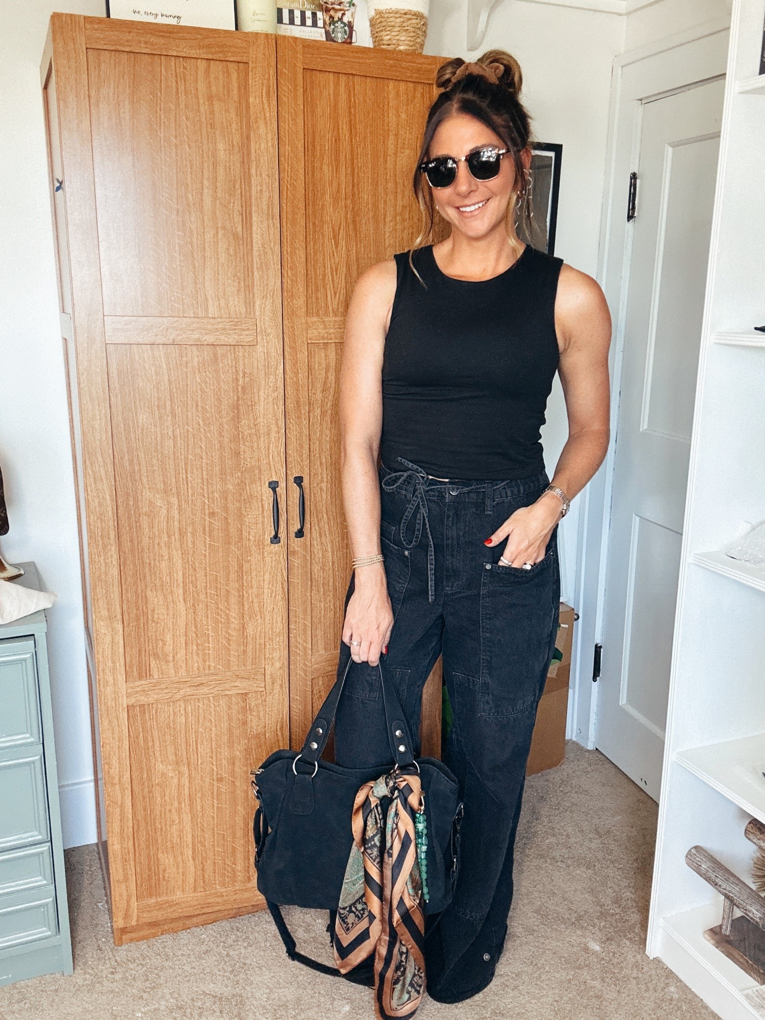 Free people pants - in a small regular length // gap tank in small // Walmart snakeskin sandals // ray ban dupes // SHEIN scarf and purse // free people bag charm 

#LTKSaleAlert #LTKFindsUnder100 #LTKStyleTip