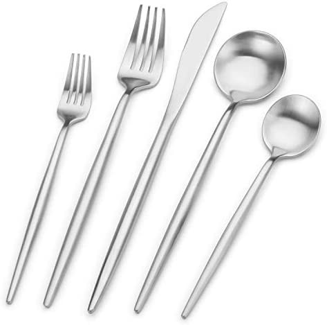 Bettlife Matte Silver Silverware Set, Stainless Steel Satin Finish, Flatware Cutlery Set Service ... | Amazon (US)