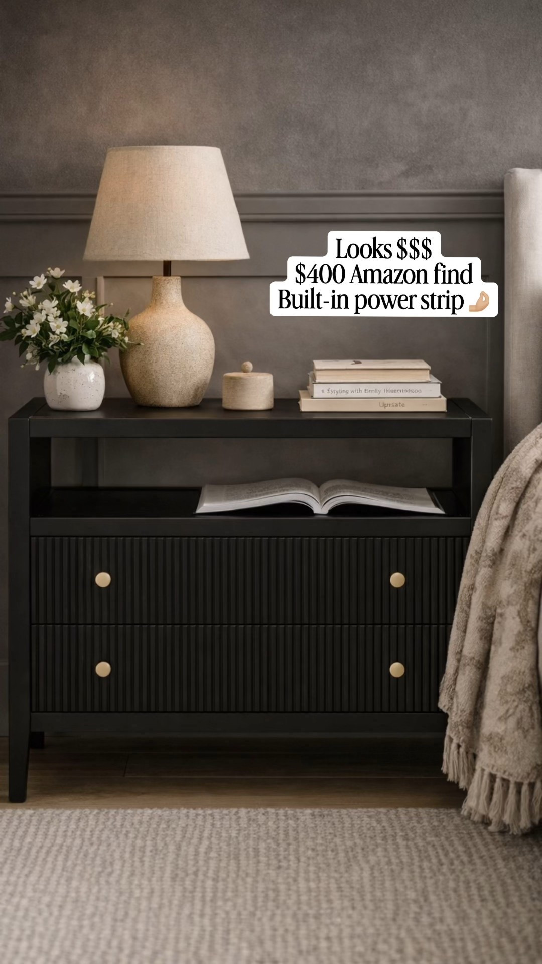 A nightstand from a Amazon that is perfect! The fluting. The outlets. The price. 🤌🏼 Designer looking without the designer price!! 

#LTKHome #LTKOver40 #LTKmomlife