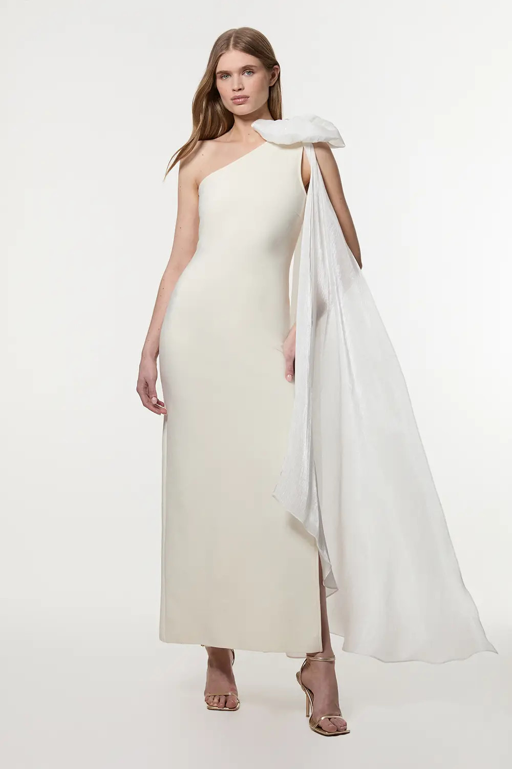 Bandage Figure Form Knit Woven Cape Detail Maxi Dress | Karen Millen